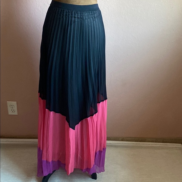 ALLEN B Elegant Black and Pink Pleated Maxi Skirt - Picture 2 of 9